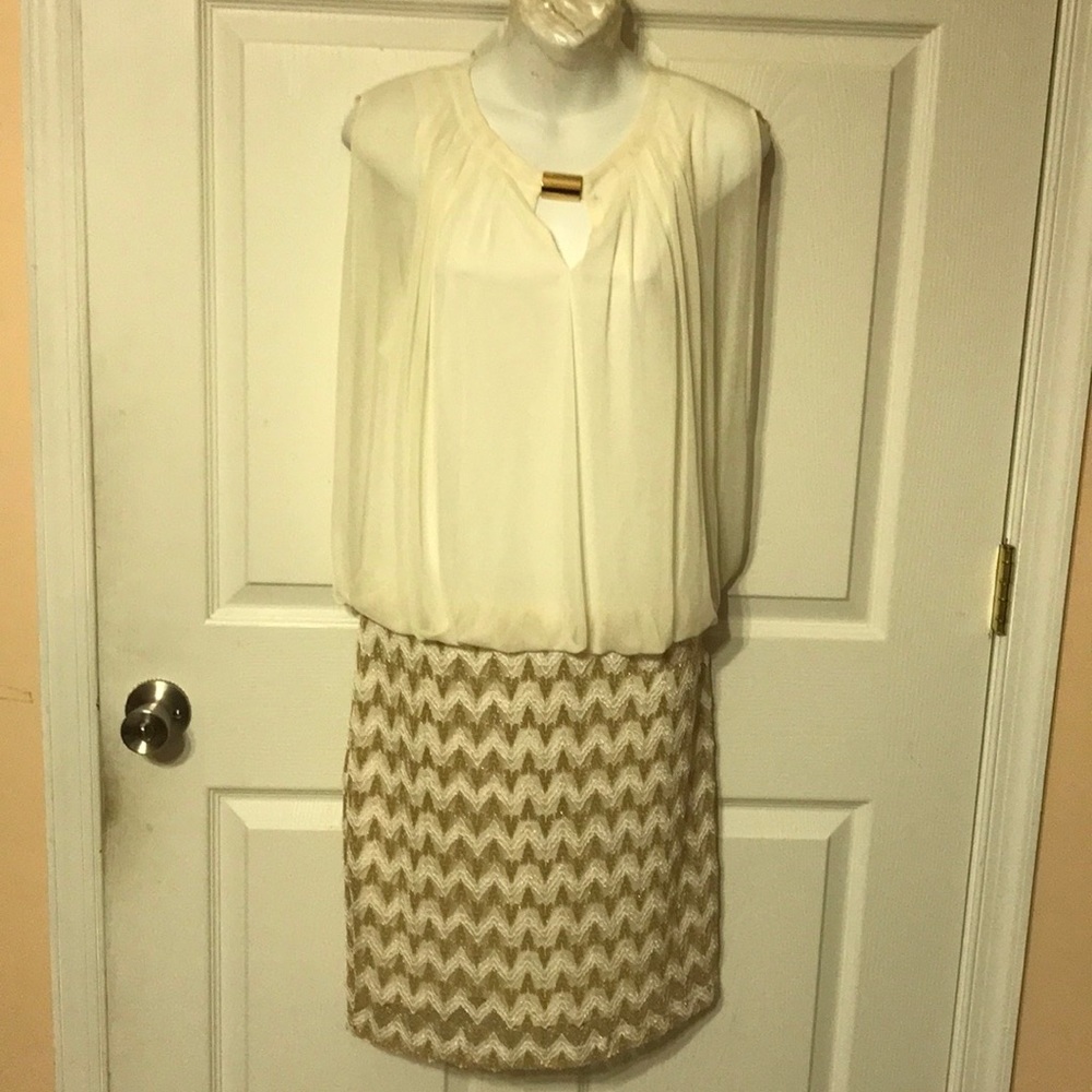 Perceptions NY sleeveless cream/gold dress size 12